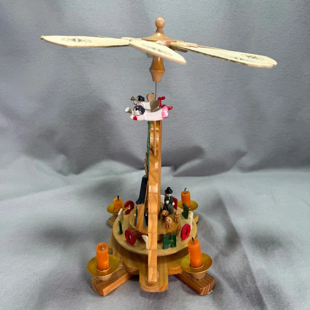 Holly Tree Nativity Carousel Single Tier Candle Tower Vintage Christmas Decor